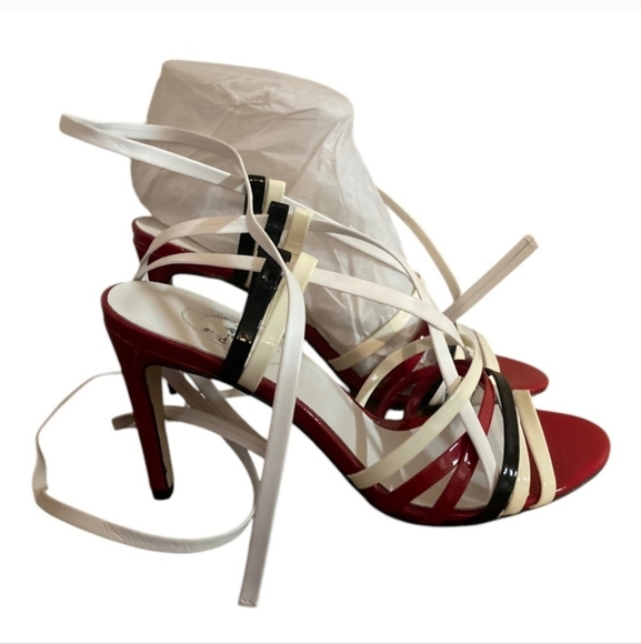 Brooks Brothers Heels Womens Size 6.5  Red White Black Strappy Gladiator Lace Up - Picture 1 of 4